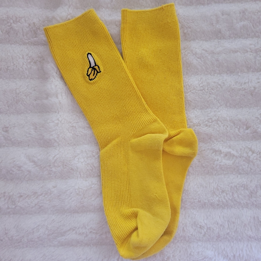 Yellow Banana Embroidered Socks
